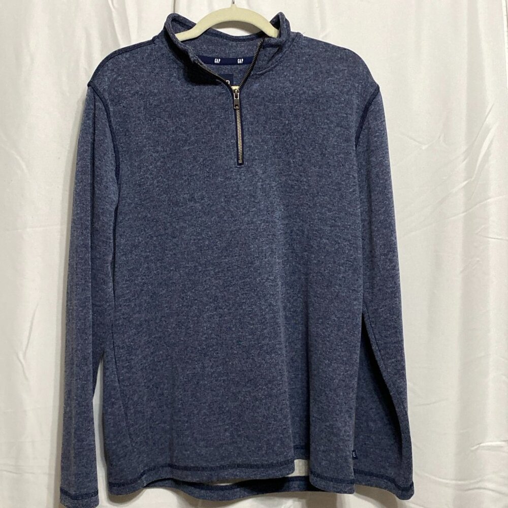 Gap Sweater Adult L Blue Solid Quarter Zip Pullover Cotton Blend